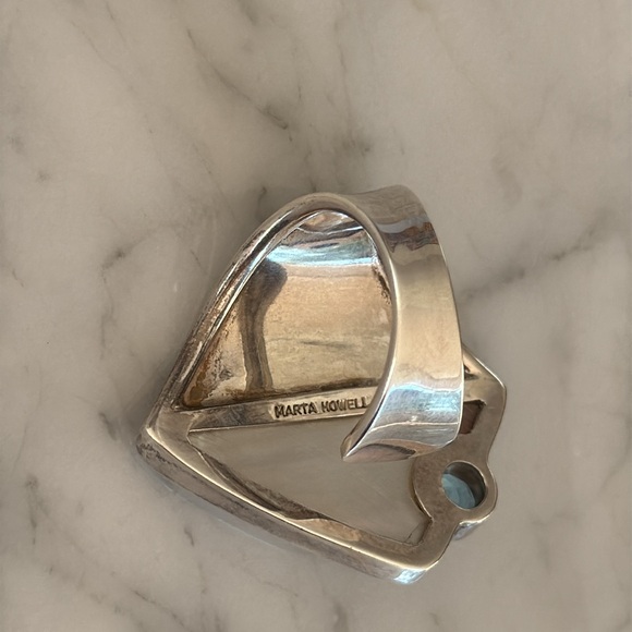 Sterling Abalone Shell and Blue Topaz Ring - Picture 6 of 6